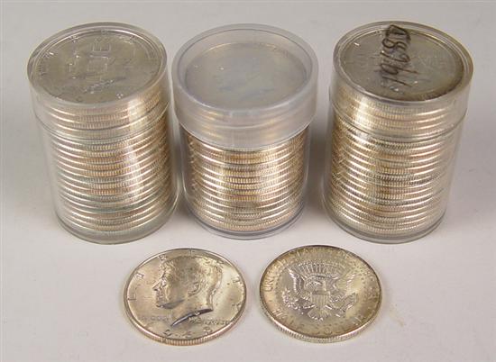 Appraisal: Three BU Rolls of -D Kennedy Halves All coins are