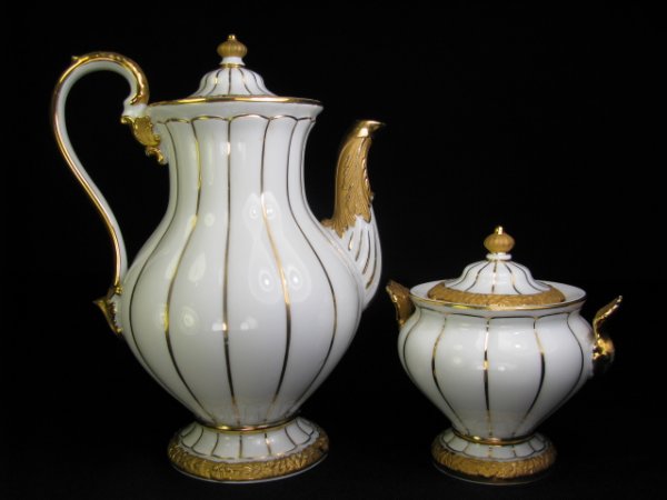 Appraisal: Gold and white Meissen chocolate pot with matching covered sugar