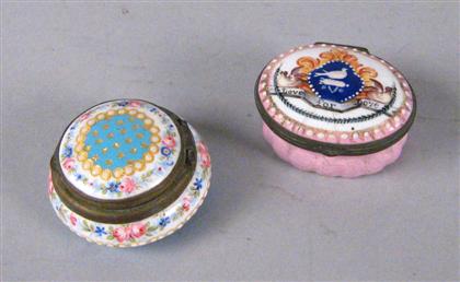 Appraisal: Two English enamel patch boxes late th century probably battersea