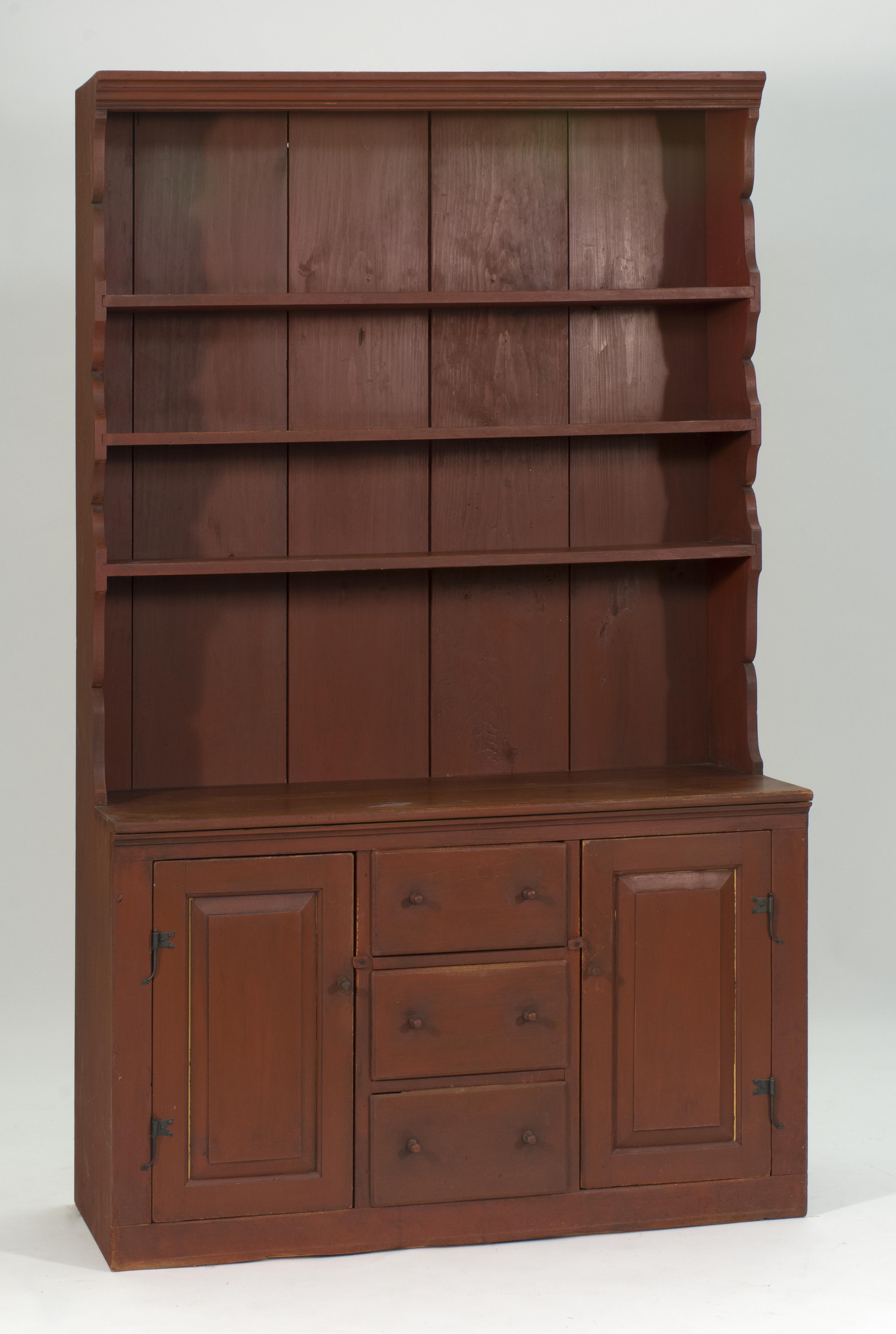 Appraisal: TH CENTURY-STYLE CUPBOARD th CenturyWith red-wash finish One-piece construction Open