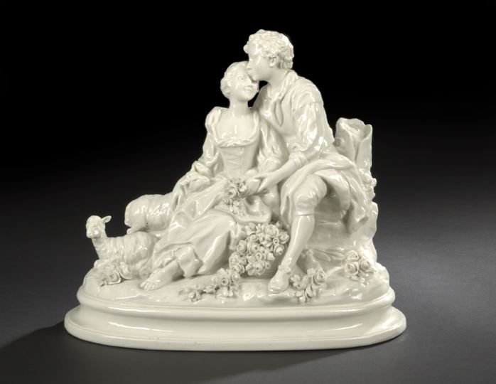 Appraisal: Large Capodimonte Blanc-de-Chine Porcelain Group of an th-Century Courting Couple