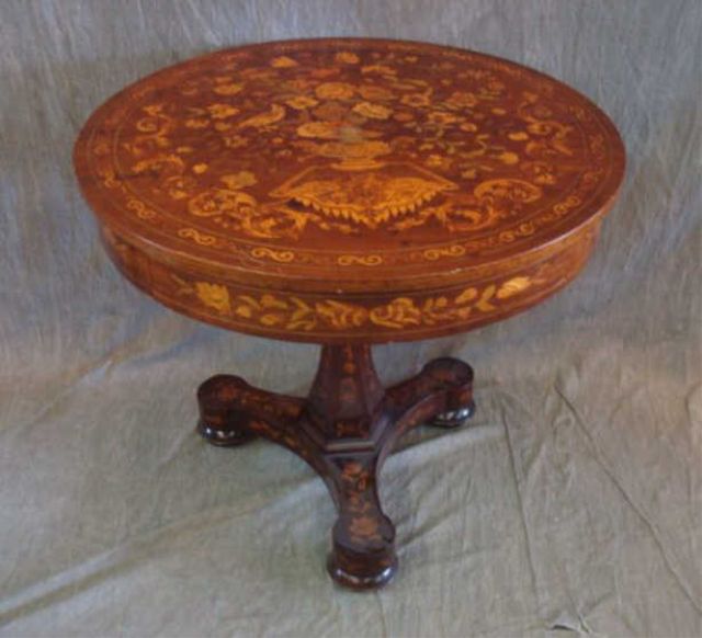 Appraisal: th Cent Marquetry Inlaid Center Table Superb quality From a