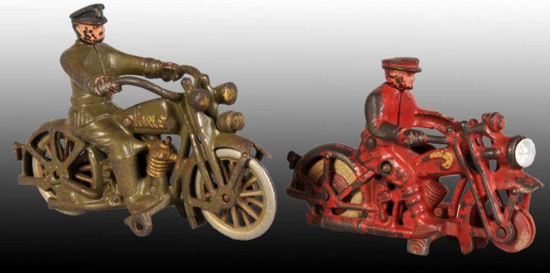 Appraisal: Lot of Cast Iron Motorcycle Toys Description Both made by