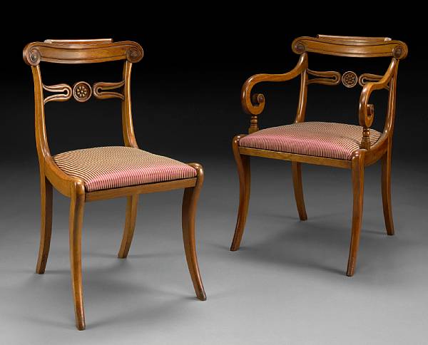 Appraisal: A set of six Regency beechwood dining chairs mid th