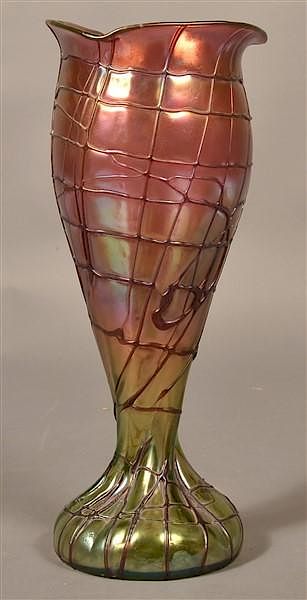 Appraisal: Impressive Unsigned Loetz Type Art Glass Vase Impressive Large Unsigned