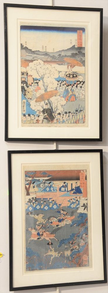 Appraisal: Two Japanese Woodblock Prints th century or later Samurai on