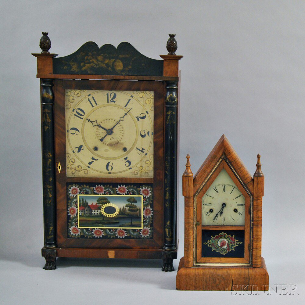 Appraisal: Atkins Downs Transitional Mahogany Shelf Clock and Steeple Clock Bristol