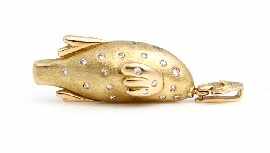 Appraisal: An ct gold round brilliant cut diamond set fish pendant