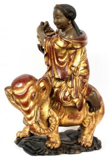 Appraisal: CARVED WOOD POLYCHROME CHINESE SCULPTURE CARVED WOOD POLYCHROME CHINESE SCULPTURE