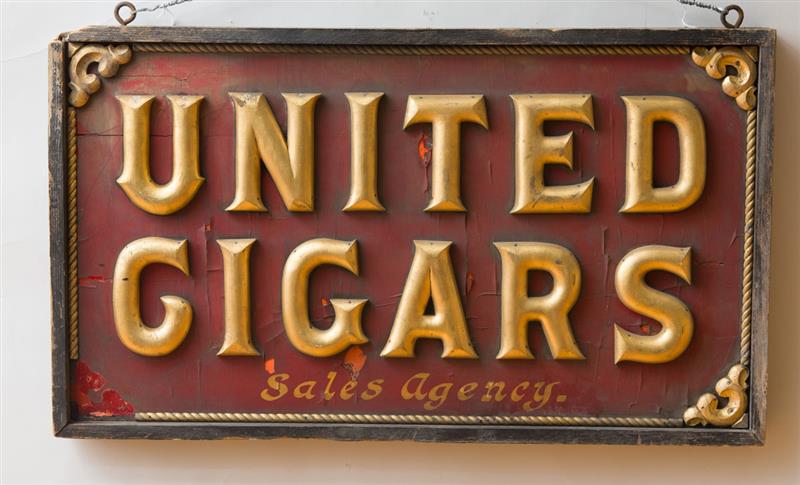 Appraisal: UNITED CIGARS' PAINTED WOOD TRADE SIGN x in Estimate -