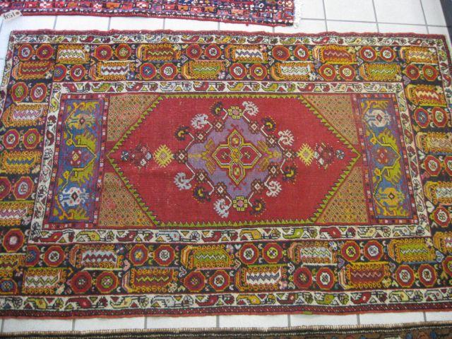 Appraisal: Kazak Style Persian Handmade Rug fancy geometrics semi-antique ' x