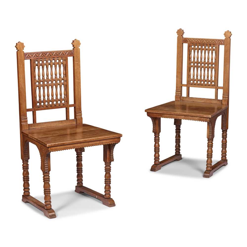 Appraisal: ENGLISH MANNER OF ALFRED WATERHOUSE PAIR OF ANGLO-MORESQUE SIDE CHAIRS