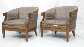 Appraisal: Pr BAKER Barrel Back Wood Frame Lounge Chairs Gr Pr