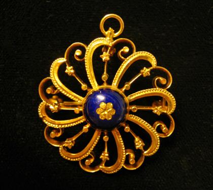 Appraisal: karat yellow gold and enamel pinOpen work circular form surrounding