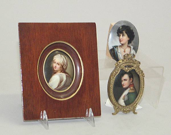 Appraisal: Three Continental oval porcelain miniature portrait plaques late th early