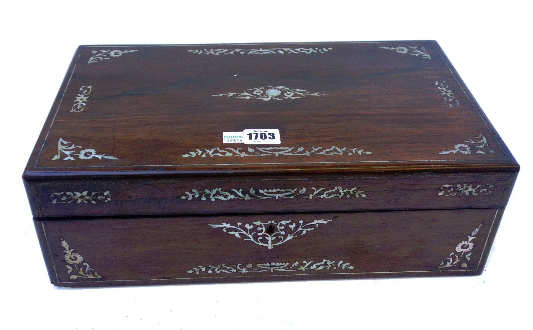 Appraisal: A Victorian mother-of-pearl inlaid rosewood writing slope with fitted interior