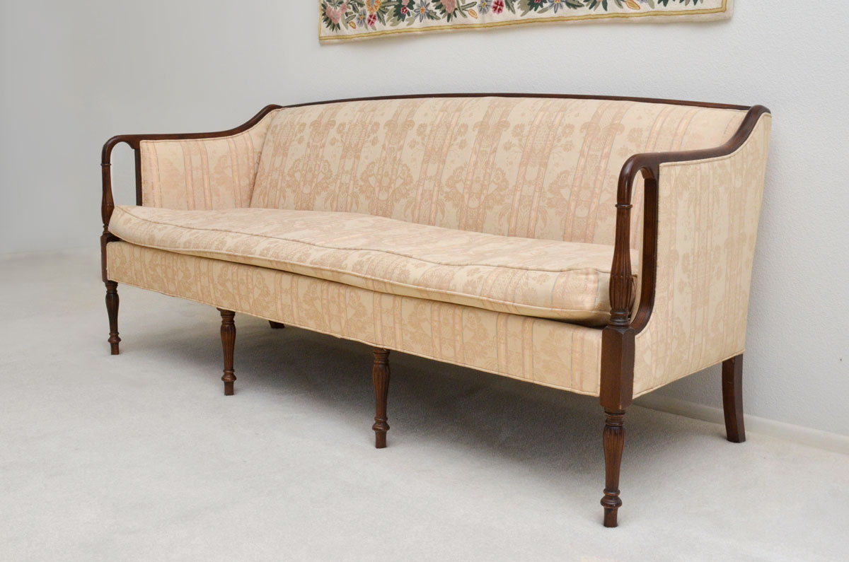 Appraisal: FEDERAL CARVED MAHOGANY SOFA Frame with shaped top rail and