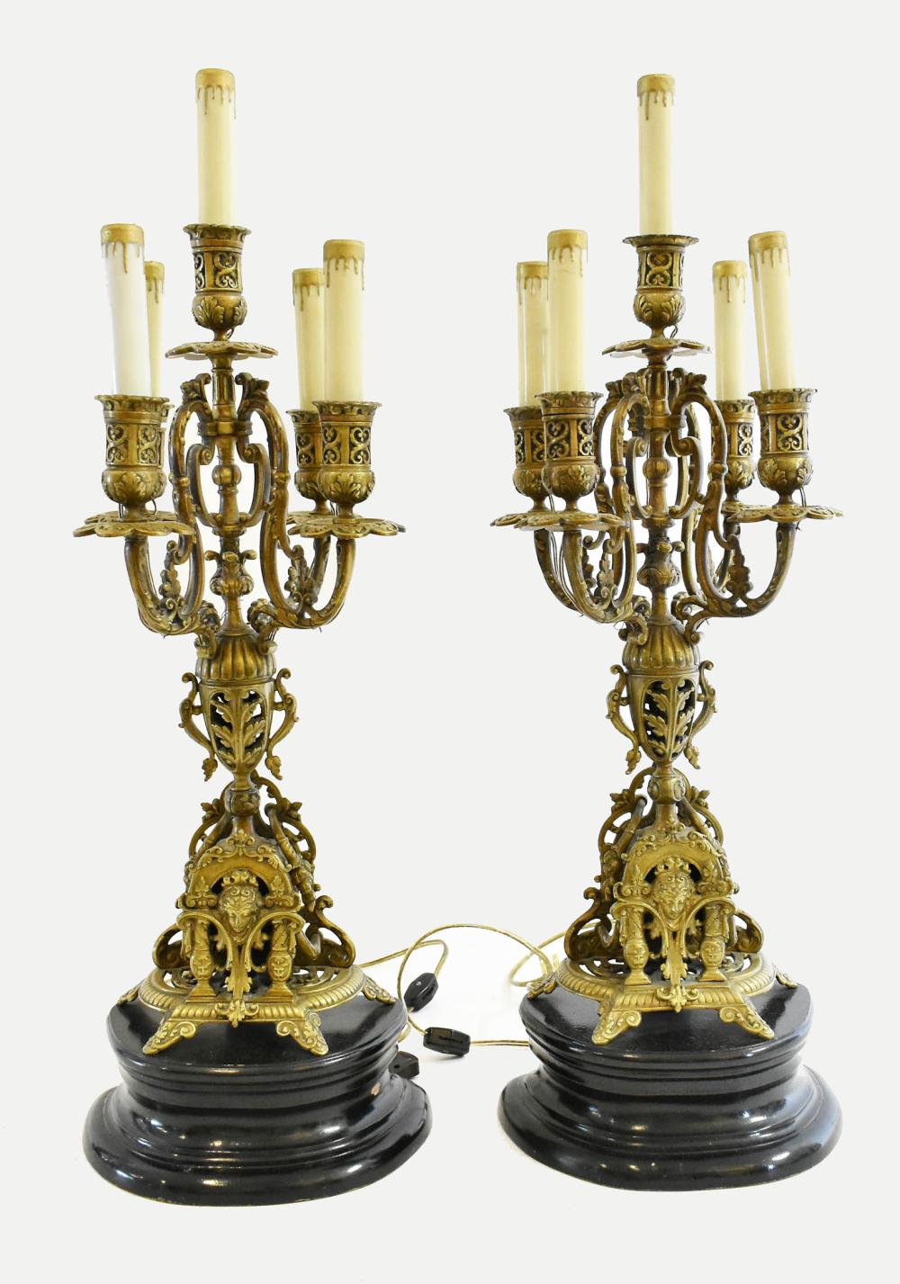 Appraisal: PAIR OF NAPOLEAN III GILT BRONZE FIVE-LIGHT CANDELABRACirca The upperpart