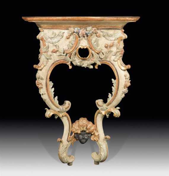 Appraisal: PAINTED CONSOLE Louis XV Berlin Potsdam circa Richly carved wood