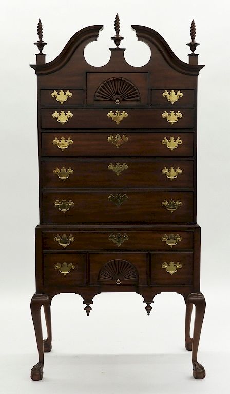 Appraisal: Henkel Harris Mahogany Chippendale Style Highboy United States st Half