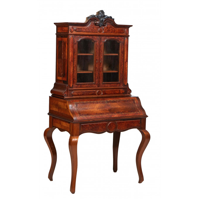 Appraisal: Diminutive French Louis XV Style Inlaid Burled Walnut Secretary Bookcase