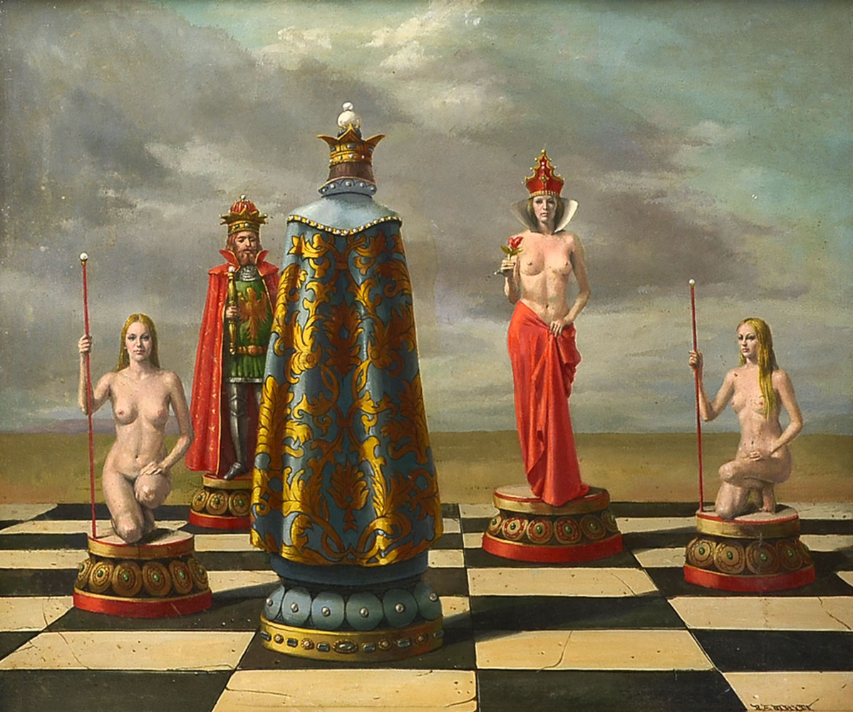 Appraisal: WHYTE Raymond American - ''Check Mate'' Surreal Scene with Human