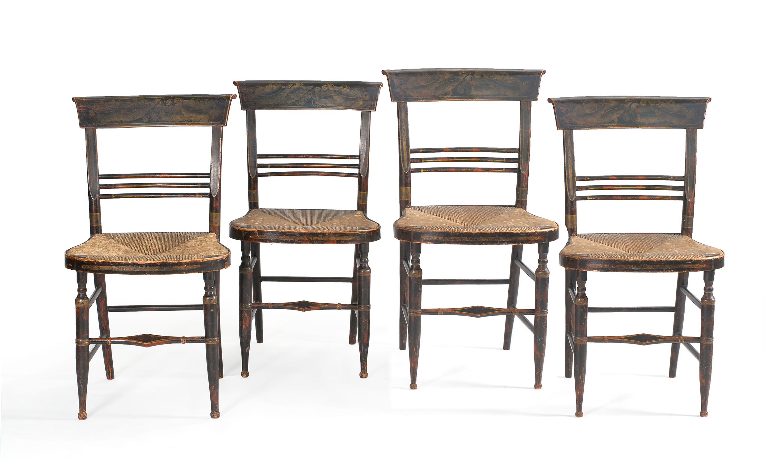 Appraisal: SET OF FOUR AMERICAN FANCY SHERATON RUSH-SEAT SIDE CHAIRS Second