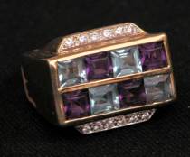 Appraisal: A Ladies Amethyst Aquamarine Diamond Ring A checkered pattern of