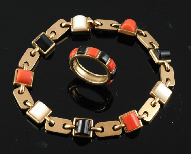 Appraisal: A CARTIER CORAL ONYX AND MOTHER OF PEARL BRACELET AND