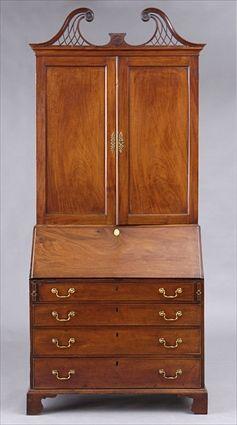 Appraisal: GEORGE III MAHOGANY SECRETARY BOOKCASE The later swan neck with