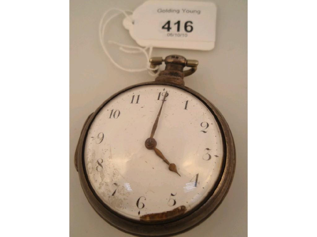 Appraisal: A silver pair cased open faced verge pocket watch white