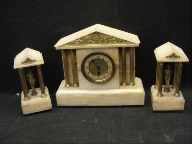 Appraisal: Piece Alabaster Clock Garniture Set From a Queens NY estate