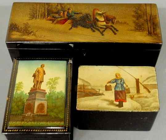 Appraisal: Three th c Russian lacquerware boxes- one with a lock