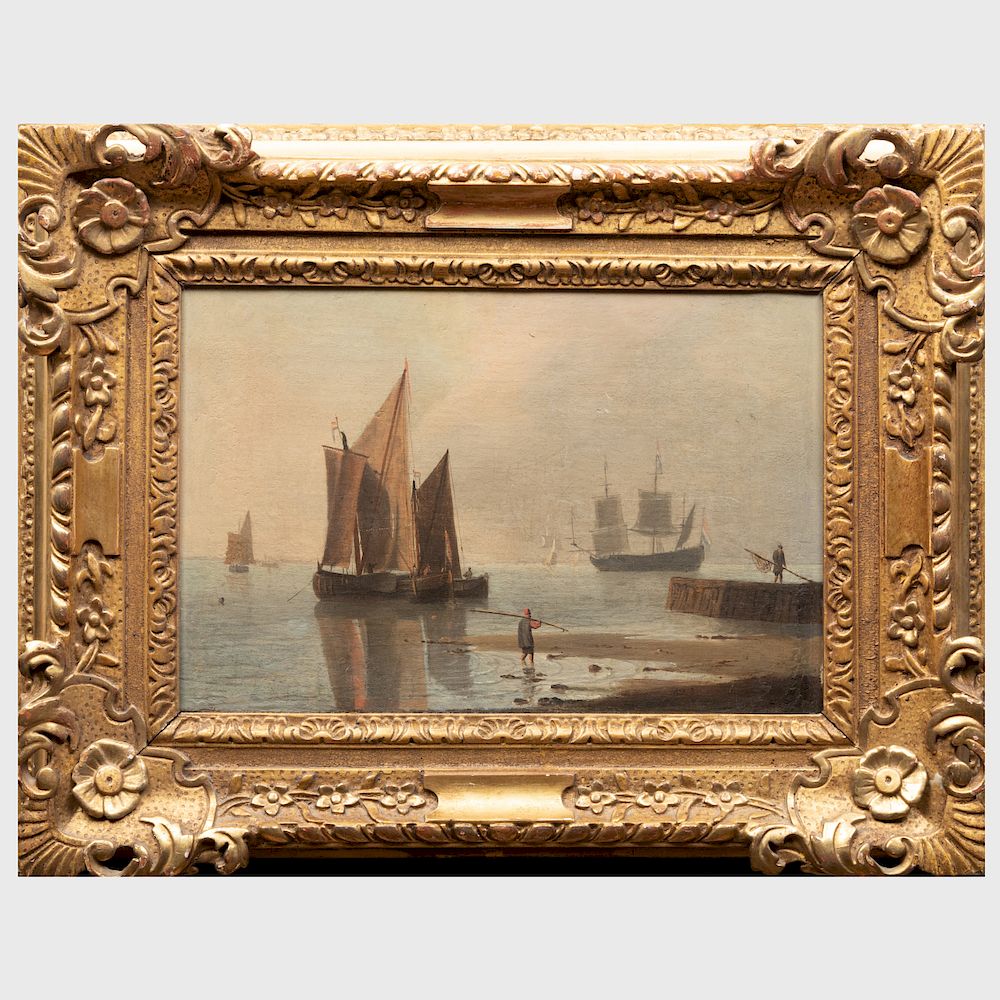 Appraisal: European School Port Scene European School Port Scene Oil on