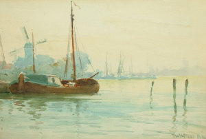 Appraisal: Wilfred Williams Ball RBA RE - - Moored vessels on