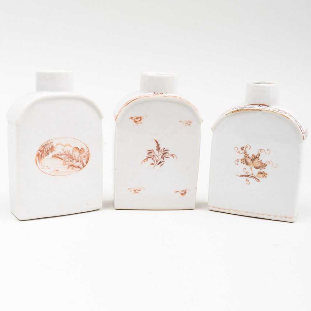 Appraisal: Group of Three Chinese Export Sepia Decorated Porcelain Tea Caddies