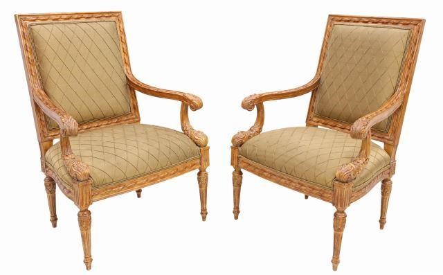 Appraisal: pair Louis XVI style armchairs th c fruitwood frame with