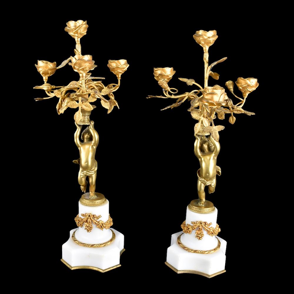 Appraisal: Pair Gilt Bronze Candelabra Pair Antique French Gilt Bronze and