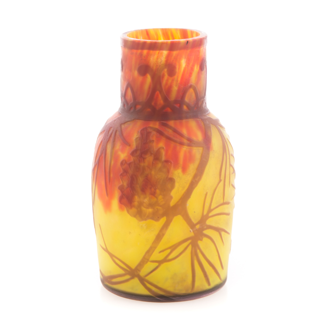 Appraisal: Degue cameo glass vase s- s mottled yellow and orange