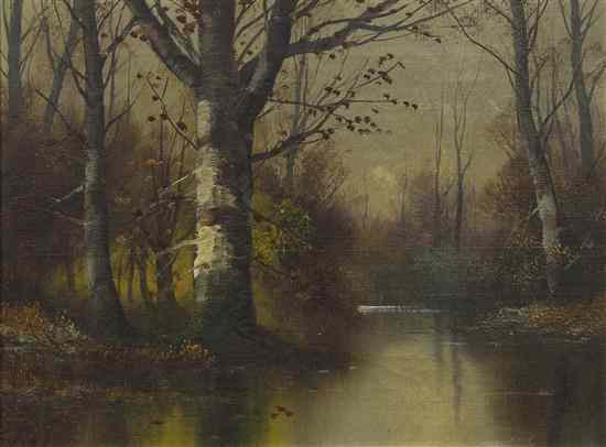 Appraisal: Artist Unknown th century Wooded Pond oil on canvas x