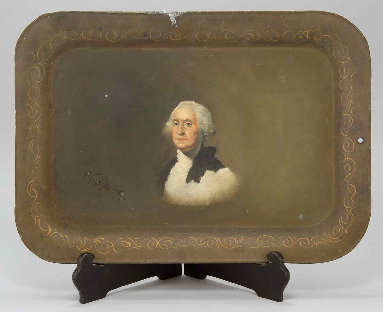 Appraisal: TOLE-DECORATED TRAY Late th Early th CenturyWith hand-painted portrait of