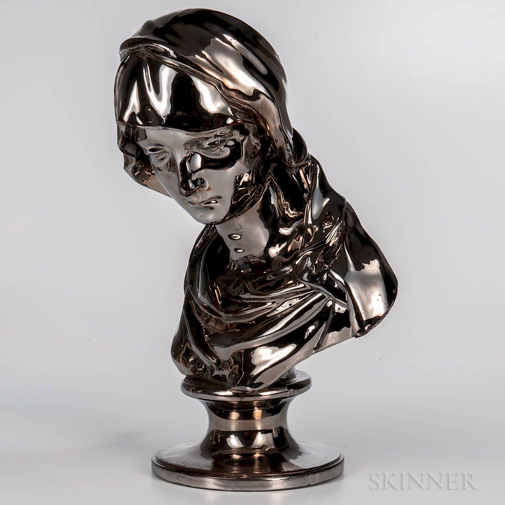 Appraisal: Staffordshire Silver Lustre Bust of a Maiden Staffordshire Silver Lustre