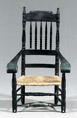 Appraisal: Southern black painted great chair turned posts split spindle back