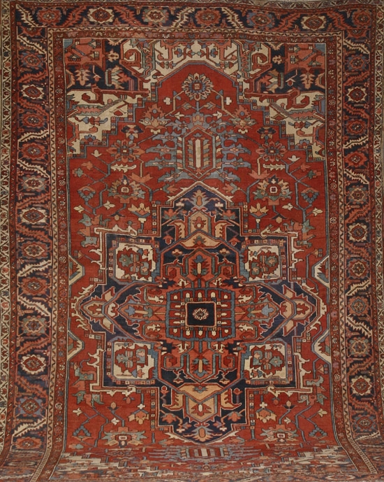 Appraisal: Heriz Rug Second Quarter th Century Red ground with herati