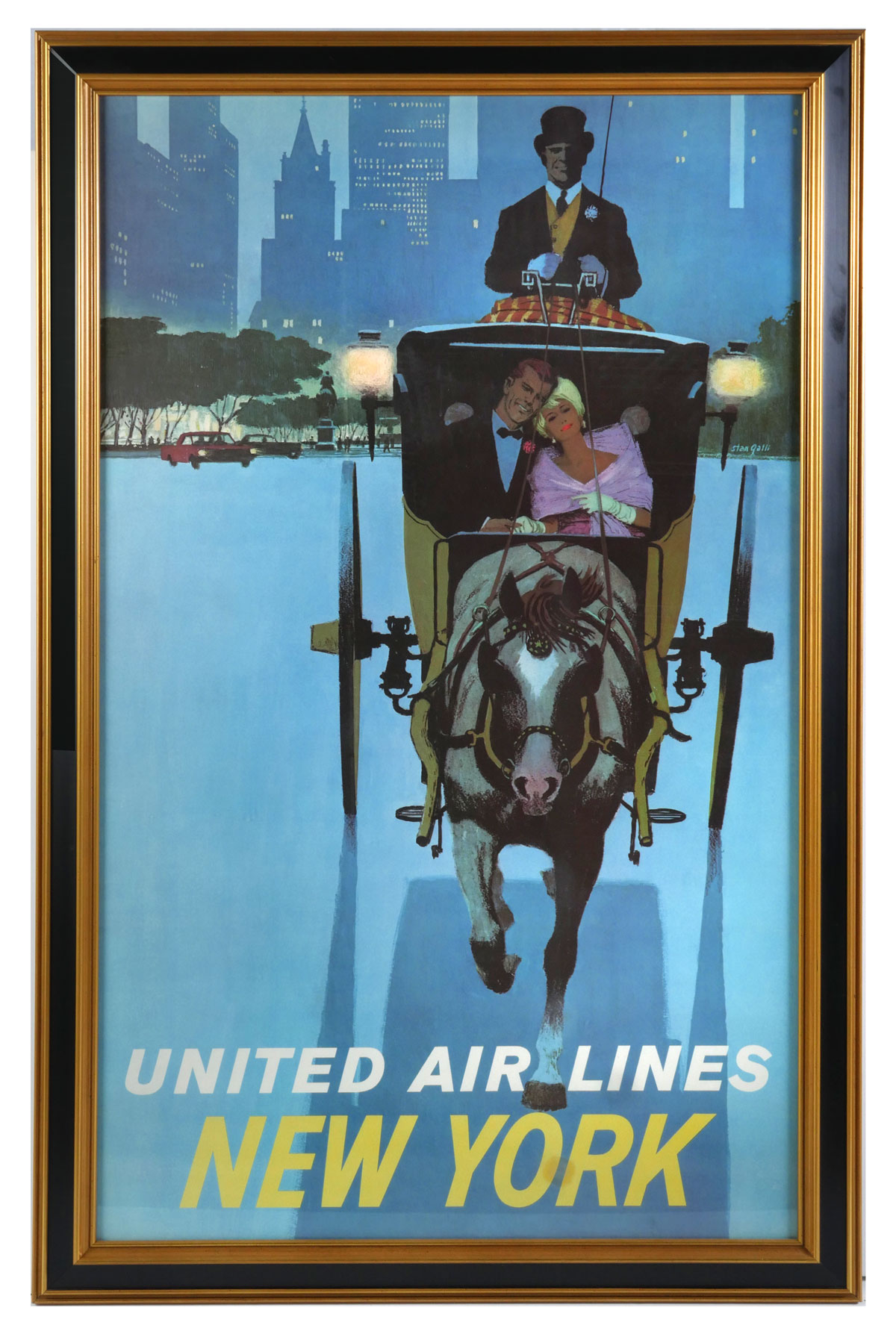 Appraisal: UNITED AIRLINES NEW YORK POSTER Shows young lovers being driven