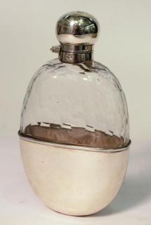 Appraisal: Victorian Sterling Glass Spirits Flask The oval body in a