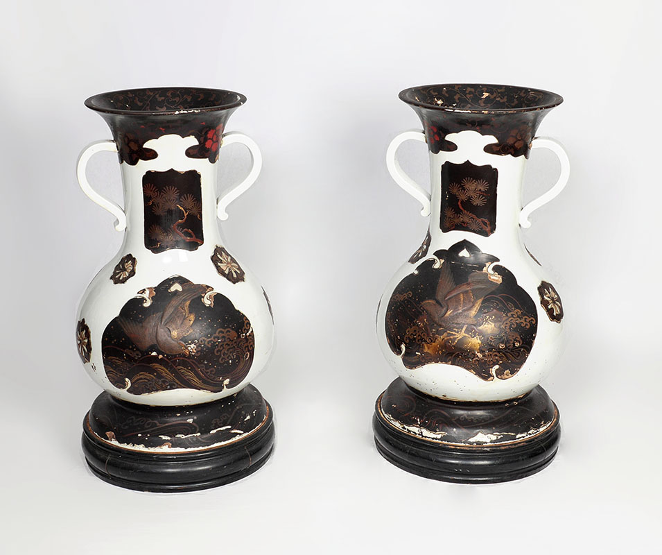 Appraisal: PAIR TH CENTURY JAPANESE POLYCHROME FLOOR VASES Circa th century