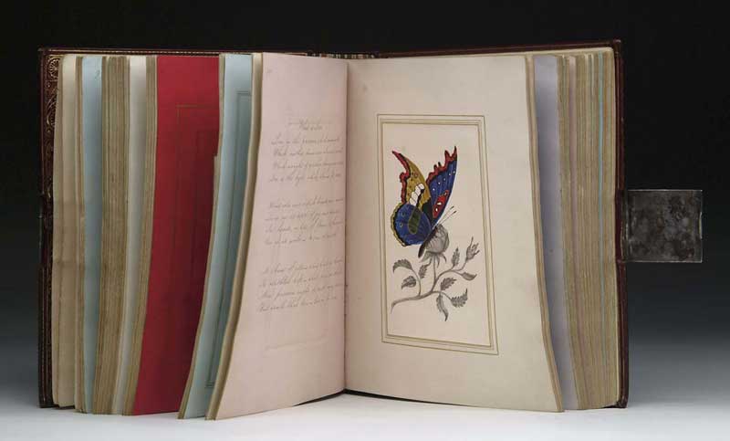 Appraisal: BOOK FABULOUS LEATHER BOUND SCRAPBOOK OF POEMS AND WATERCOLORS Presentation