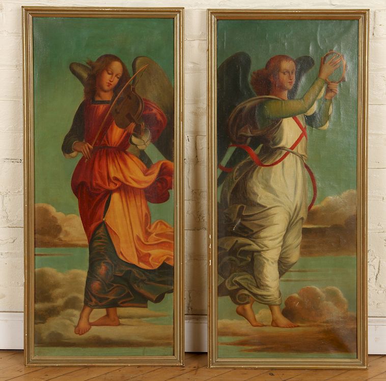 Appraisal: PAIR LATE TH C FIGURAL OIL ON CANVAS PAINTINGS A