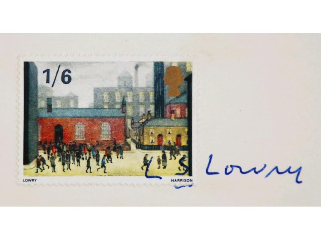 Appraisal: THREE WHITE CARDS APPLIED WITH L S LOWRY SIGNED ONE